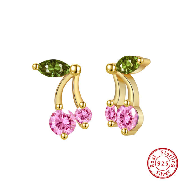 S925 Sterling Silver Cherry Pendant Earrings - Image 2