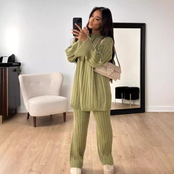 Solid Color Idle Style Round Neck Loose Sweater Trousers Two-piece Set - Image 6