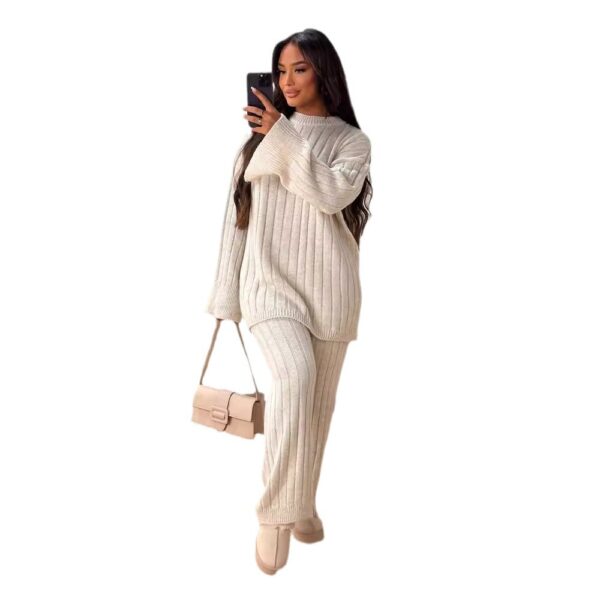 Solid Color Idle Style Round Neck Loose Sweater Trousers Two-piece Set - Image 3