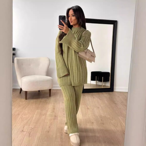Solid Color Idle Style Round Neck Loose Sweater Trousers Two-piece Set - Image 5